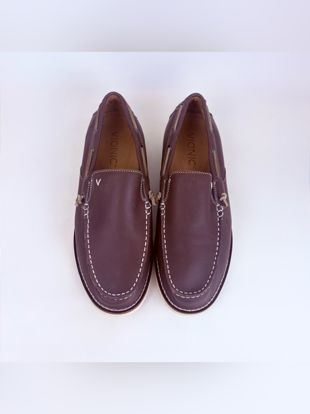 Vionic Spring Greyson Brown Leather Moccasin Slip On Loafers Shoes Mens Size 8.5